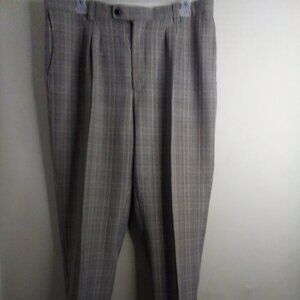 Smokey Joe's Pants Men 44 XL Wide Leg Baggy Pleated Plaid Brown